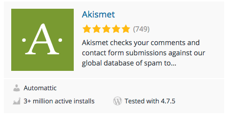 Akismet plugin rating example on wordpress.org