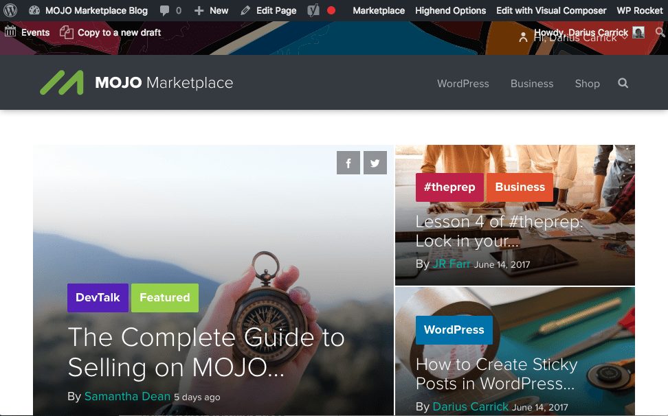 MOJO Marketplace blog wordpress front end
