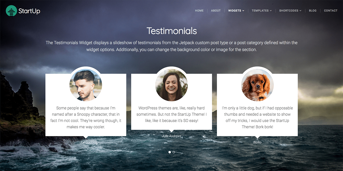 Organic Themes StartUp WordPress theme Testimonial Widget