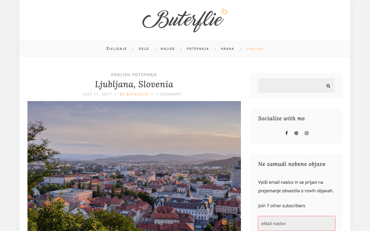 Buterflie uses the Everly minimal blog theme from Premium Coding