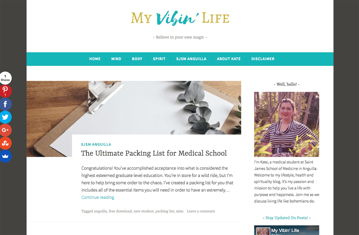 my vibin life website built with the everly blog theme