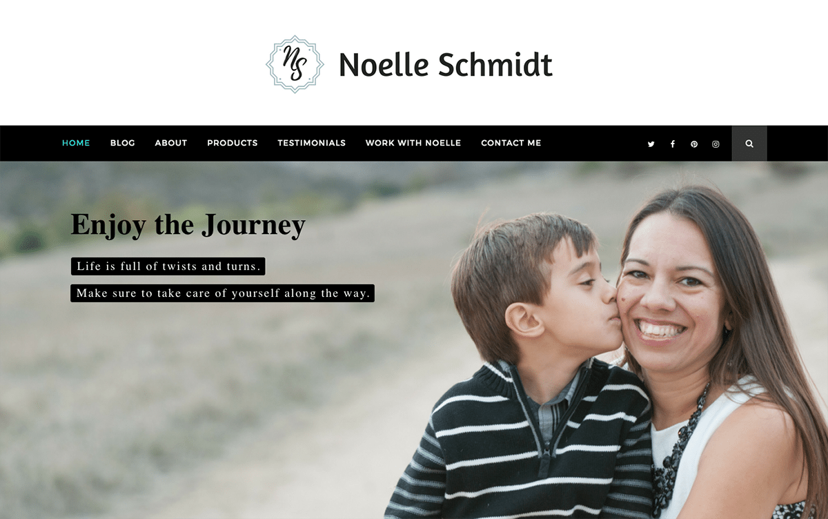 noelle schmidt website built with the hayes travel wordpress theme