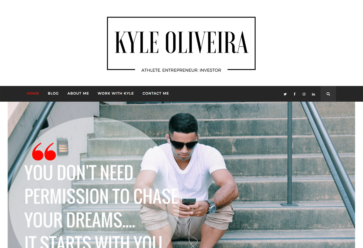 kyle oliveira website built with the hayes travel blog theme