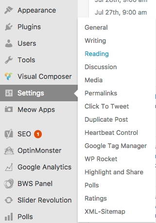 choose settings and reading from the WordPress admin dashboard to change the homepage from blog posts to static page