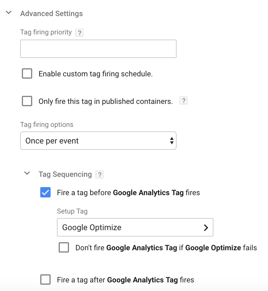 Google Analytics Tag Sequencing Configuration