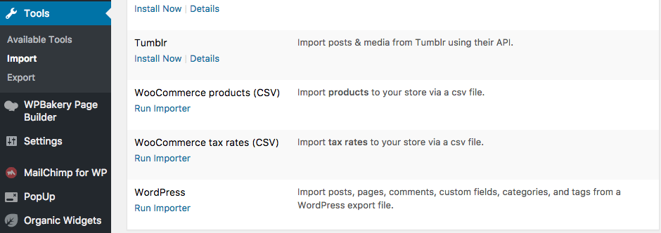 Find the import function from the tools menu to start importing your theme demo manually.