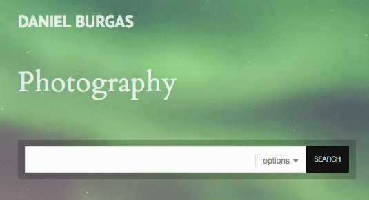 Daniel Burgas's photography website features a prominent search bar for photography